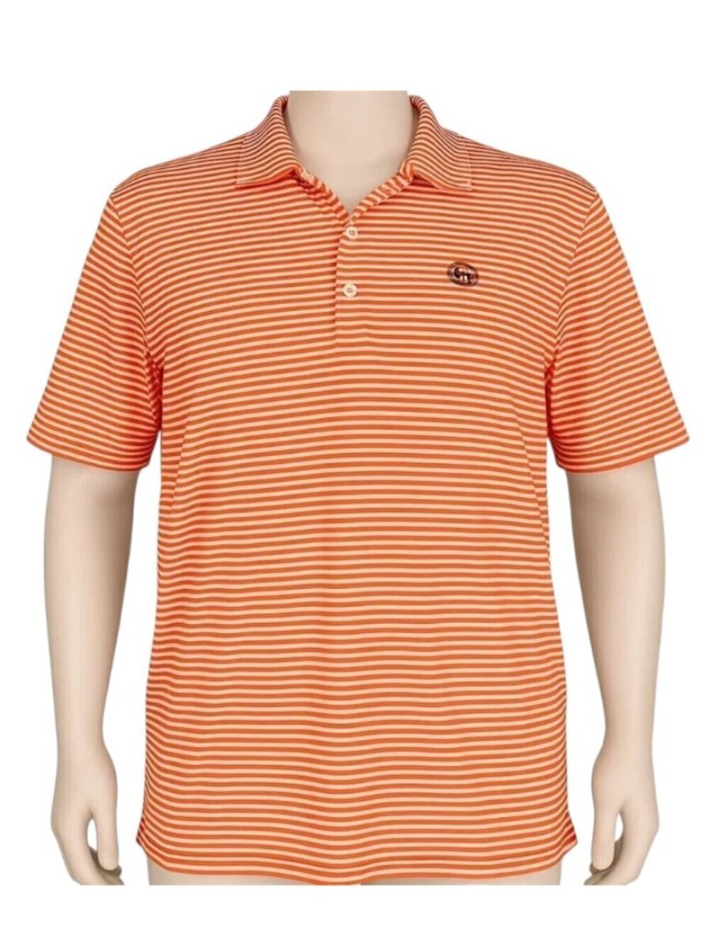 Men's Turtleson Orange & White Striped Golf Shirt/Polo with Logo Size XL